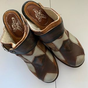 Freebird by Steven Brown & Cream Patchwork Leather Clogs